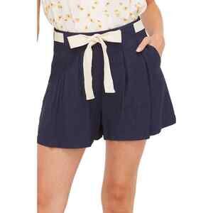 ALL IN FAVOR Women's Front Tie Pleated Shorts In Navy Size L